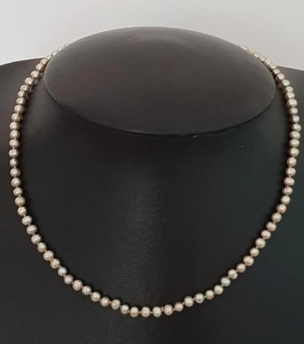 Collar Perlas Cultivadas Bolitas Doradas Cierre En Plata 925