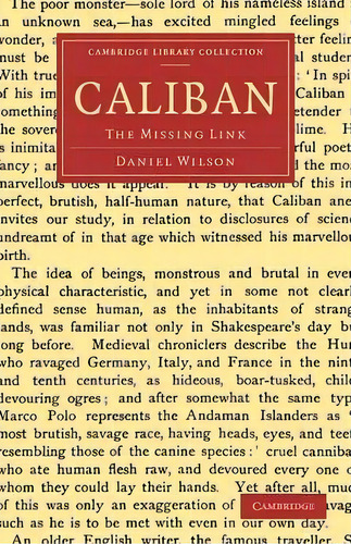 Caliban : The Missing Link, De Daniel Wilson. Cambridge Library Collection, Vol. 1. Editorial Cambridge, Tapa Blanda En Inglés