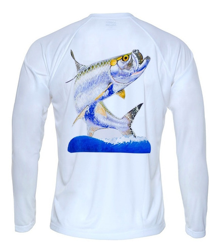 Remera Pesca King Fish Dry Especial Uv50 Pez Tarpon Blanco