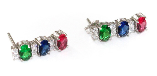 Aretes De Plata .925 Con Piedras Multicolor