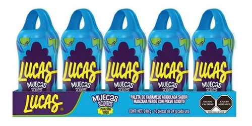 Imagen 1 de 5 de Lucas Muecas Aciditos, Manzana Verde Con 10 Pzs De 24g C/u