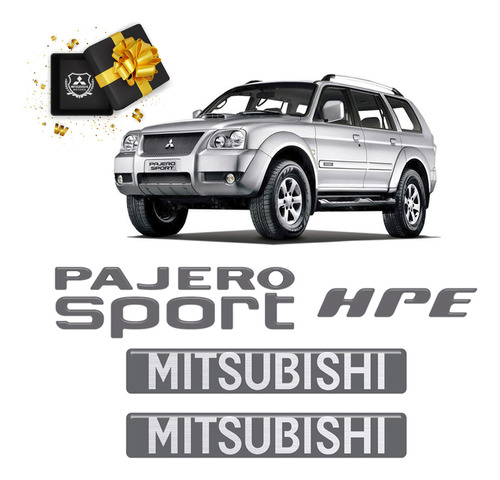 Kit Adesivos Pajero Sport + Hpe Grafite Resinados Mitsubishi