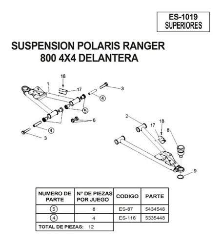 Kit Bujes Superiores Polaris Del. Ranger 800 4x4 2010-11