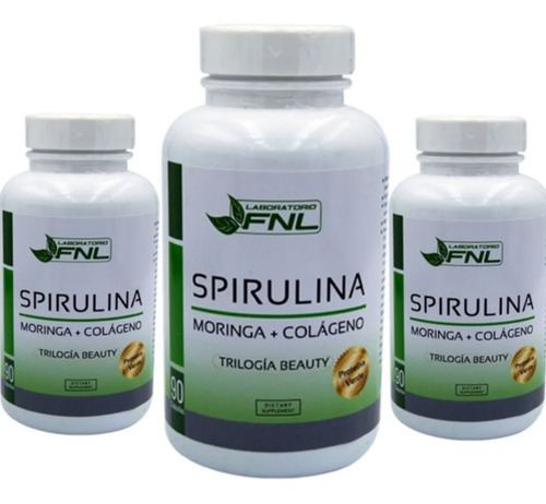 Spirulina + Moringa + Colágeno Pack 3 Un 270 Cáps. 550 Mg Sabor Sin sabor