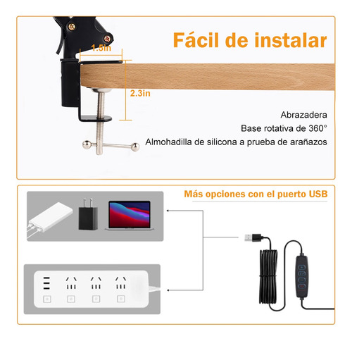 Lámpara Led Flexible Con Clip Escritorio Estudio Dibujo