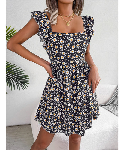 Vestido De Playa Mujer Sin Espalda Vendaje Patrón Floral