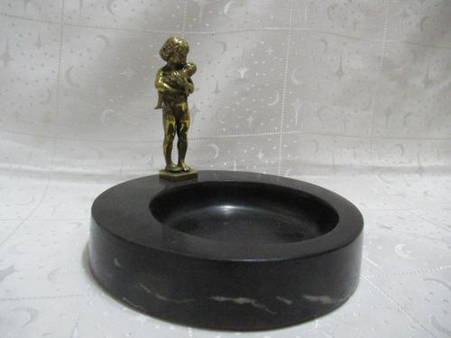 Figura Decorativa Bronce Niña Despojador Joyas Mármol Negro