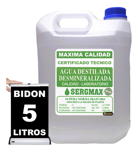 5lts Agua Destilada Ultrafiltrada Desionizada P/ Laboratorio