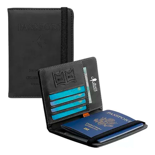 Porta Pasaporte Documentos Funda Protectora Viaje Con Rfid Color Negro