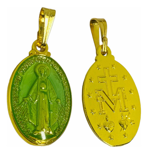 Dije Medalla Virgen De Los Rayos Bañada En Oro Verde Claro