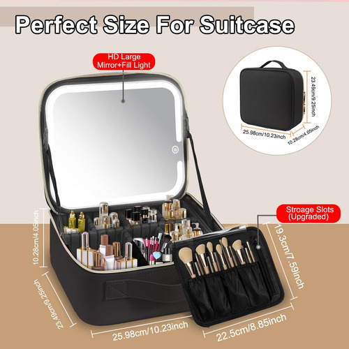Estuche De Maquillaje Con Espejo Iluminado Y 3 Ajustes De Co