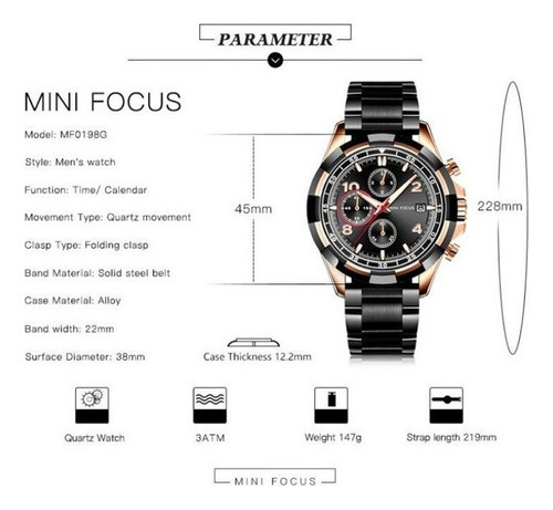 Relojes Mini Focus Chronograph Luminous Business, color de correa, azul