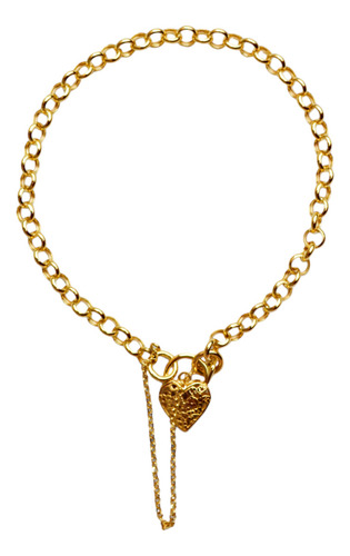 Pulseira Portuguesa Pequena Delicada Fecho Coração Ouro 18k