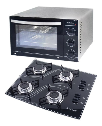 Kit Forno Bancada Inox 45l E Cooktop 4 Bocas Preto+ Nfe