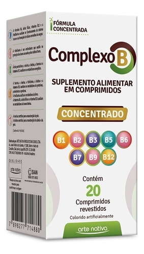 Suplemento Complexo B Concentrado Vitaminas 20cp Arte Nativa