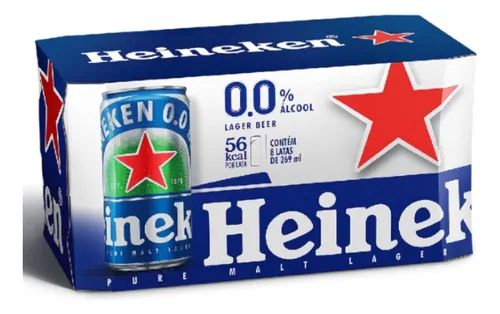 Cerveja Lager puro malte zero álcool caixa com 8 latas de 269ml Heineken