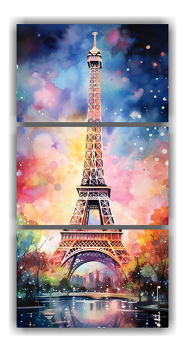 45x90cm Cuadro Torre Eiffel Acuarela Vívida Bastidor Madera