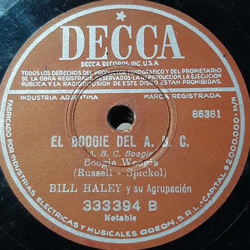 Pasta Bill Haley Su Agrupación Decca C269