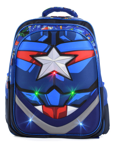 Mochila Niño Escolar Superheroes Tamaño Oficio Luces  Mch-60