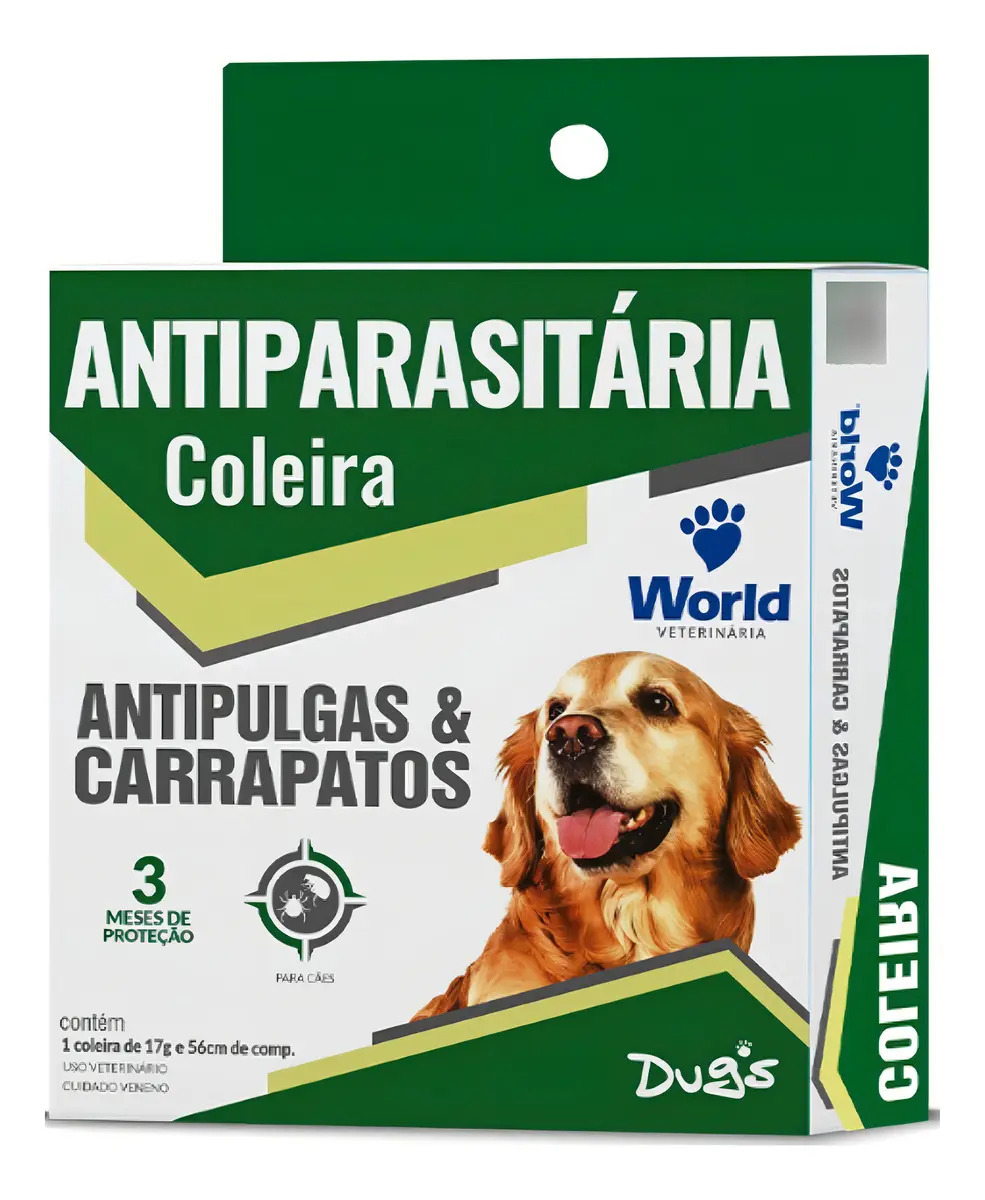 Coleira Antipulgas Para Cães Dugs Verde 56cm Controle 3 Meses