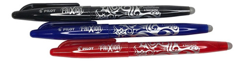 Pilot Frixion 0.7mm 3 Canetas Apagável Kit Preta Azul Verm Cor da tinta preta/azul/vermelha