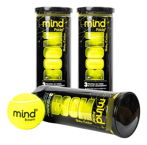 3 Tarros De Pelotas De Padel (9 Pelotas) Boom Yellow 