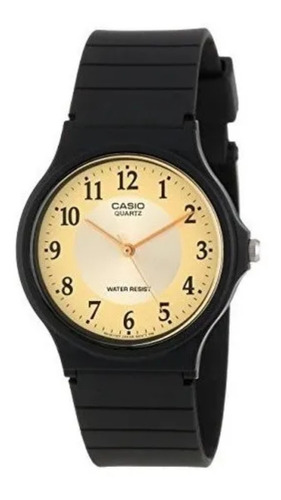 Reloj pulsera Casio MQ-24 con correa de resina color negro - fondo amarillo/dorado