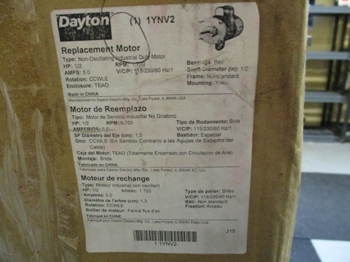 New Dayton 1ynv2 Replacement Motor 1/2hp 1700rpm 115/230 Ggx