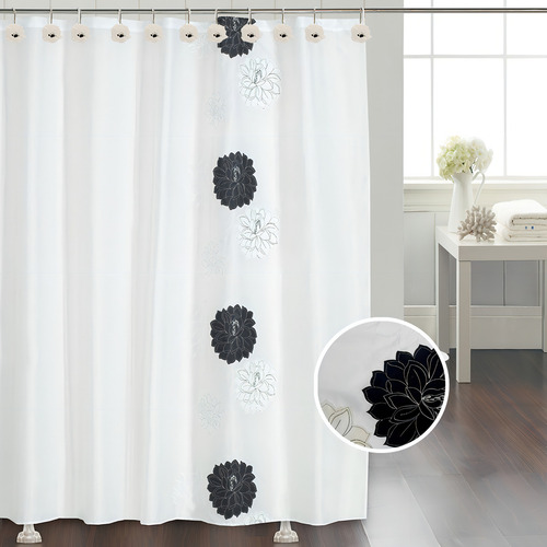 Cortinas De Baño Tela Bordada Impermeables Antihongos Magnolia Duo Decorinter
