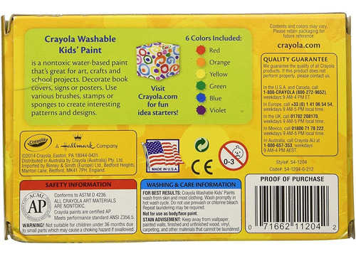 Pintura De Crayola Lavable Para Niño (6 Colores Surtidos) 2