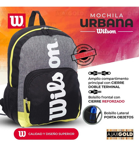 Imagen 2 de 7 de Mochila Wilson Porta Notebook Deportes Gym Reforzada Urbana