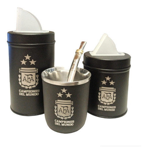 Set Equipo Mate Acero Yerb Azucarera Mate Bombilla Grabados