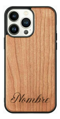 Funda Madera Personalizada Grabado Láser Nombre Cursiva