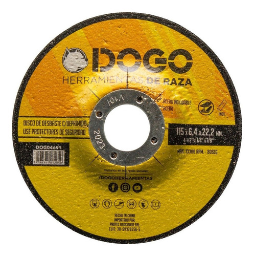 Disco Desbaste Dogo 115 X 6,4 Mm X Unidad De Amoladora 4-1/2 Color Amarillo