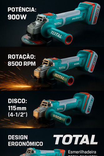 Esmerilhadeira Reta 115mm Total A Bateria 4ah 20v