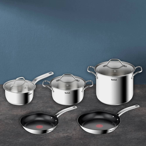 Batería De Cocina Tefal Intuition 8 Pzas Acero Inoxidable Color Plateado