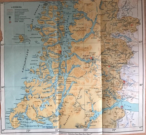 Mapa Sector De Puerto Aysén, Cohaique. Peninsula De Taitao