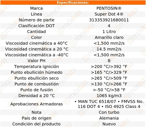 1 Lt Líquido De Frenos Super Dot 4 307 L4 2.0l 03/09