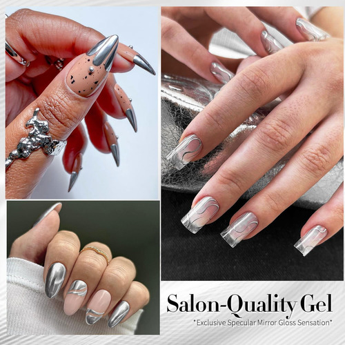 Esmalte De Uñas Cromado Plateado De 2 Paquetes 5 Ml, Esmalte