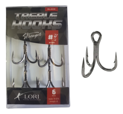 06 Unidade Garatéia 4x Pesca Lori Treble Hooks Black Nº 06