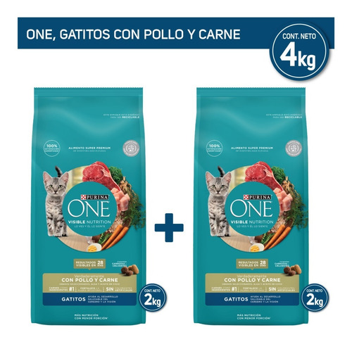Pack Alimento Seco Gato Purina® One® Gatito Pollo Carne 4kg