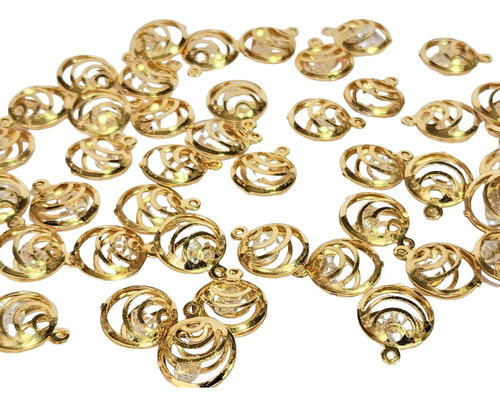 Dije Doble Circulo Zirconia 15 Mm Chapa D Oro 18k 5 Piezas.