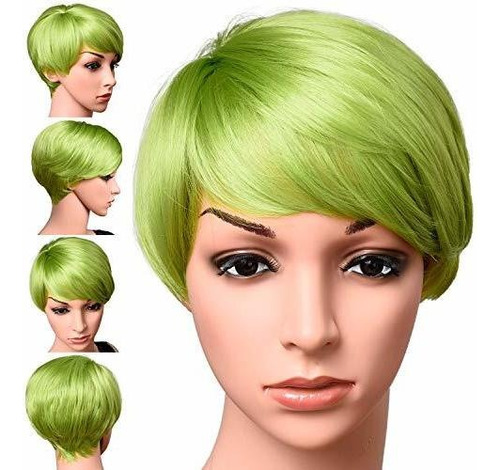 Pelucas - Short Lime Green Color Pixie Cut Hair Wig 100%