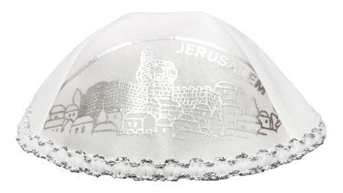 Kippa Blanca Con Imagenes De Jerusalem (novio)