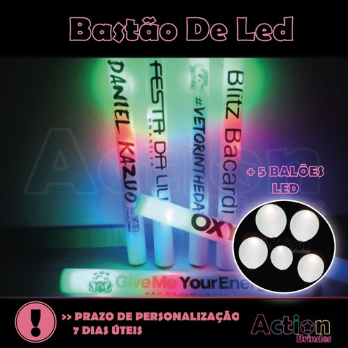 Bastão De Led Personalizado - Kit 60 Un + 5 Balões De Led