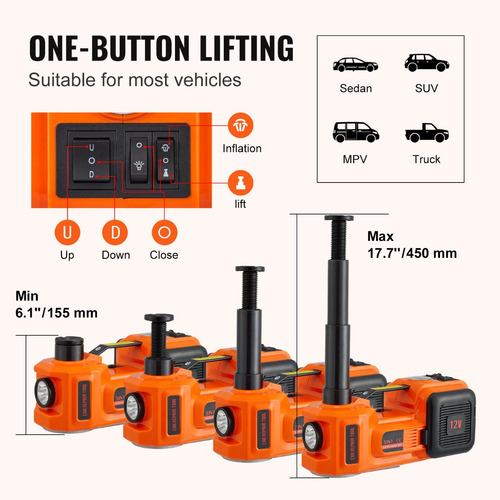Vevor Kit De Gato Hidráulico Eléctrico De 5t12v 155-450 Mm