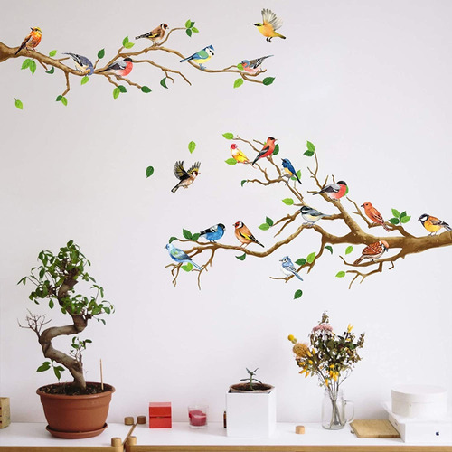 Vinilos Decorativos  Mural Ramas Con Pajaros Multicolor