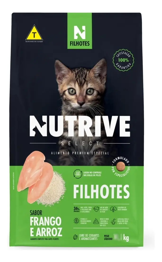 Ração Seca Gatos Filhotes Frango Arroz 10,1kg Nutrive