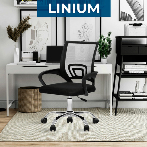 Silla Oficina Escritorio Linium Ergonómica Cromada Set De 6 Color Negro Material Del Tapizado Liso