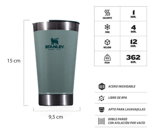 Imagen 2 de 4 de Vaso Termo Beer Pint Con Destapador Stanley 473ml